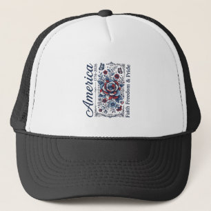 Patriotisches Amerika Florales Vintage-Shirt-Desig Truckerkappe