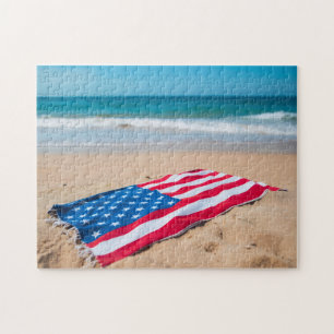 Patriotisches Amerikanisches Flaggen-Strandtuch im Puzzle