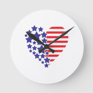Patriotisches Amerikanisches Flaggenherz Runde Wanduhr