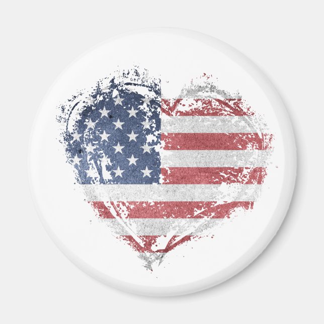 Patriotisches amerikanisches Herz in Grunge Magnet (Vorne)