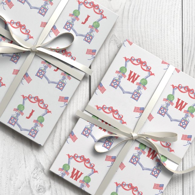 Patriotisches amerikanisches Wappen-Topiary Monogr Geschenkpapier Set (Von Creator hochgeladen)