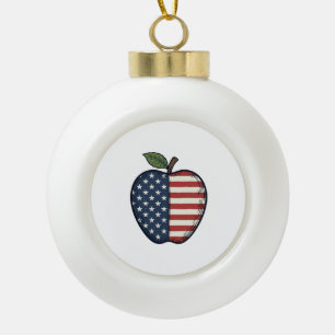 Patriotisches Apfel-Vintage-Stichvektor-Design_1 Keramik Kugel-Ornament