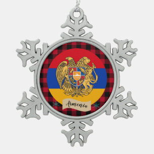 Patriotisches Armenien, Büffel kariert, armenische Schneeflocken Zinn-Ornament