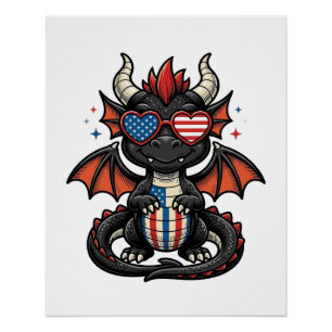 Patriotisches Baby-Drache Vintage-Vector-Shirt-Des Poster