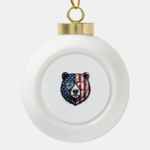 Patriotisches Bär-Brillen-Vintage-Vector-Shirt_1 Keramik Kugel-Ornament