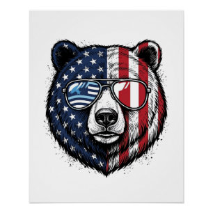 Patriotisches Bär-Brillen-Vintage-Vector-Shirt_1 Poster