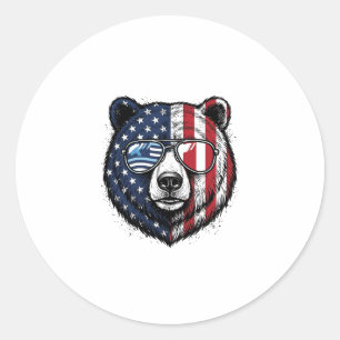 Patriotisches Bär-Brillen-Vintage-Vector-Shirt_1 Runder Aufkleber