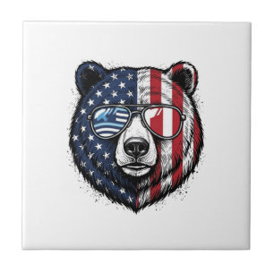 Patriotisches Bär Sonnenbrille Vintage Vektor Shir Fliese