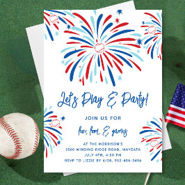 Patriotisches Baseball & Feuerwerk 4. Juli Party Einladung