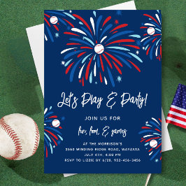 Patriotisches Baseball & Feuerwerk 4. Juli Party Einladung