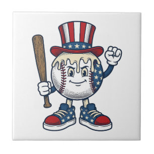 Patriotisches Baseball-Maskottchen Vintage-Stich-D Fliese