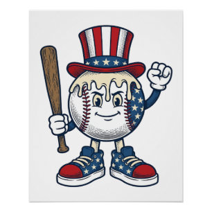 Patriotisches Baseball-Maskottchen Vintage-Stich-D Poster