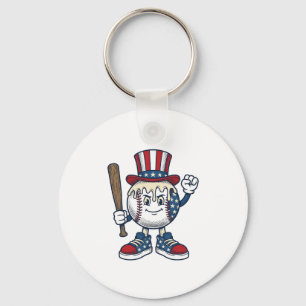 Patriotisches Baseball-Maskottchen Vintage-Stich-D Schlüsselanhänger
