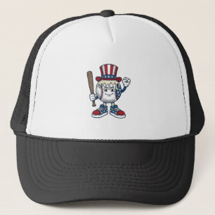 Patriotisches Baseball-Maskottchen Vintage-Stich-D Truckerkappe