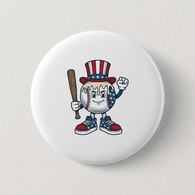 Patriotisches Baseball-Maskottchen Vintage-Stichde Button (Vorderseite)
