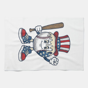 Patriotisches Baseball-Maskottchen Vintage-Stichde Geschirrtuch
