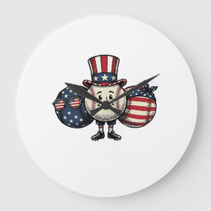 Patriotisches Baseball-Trio Vintage Vector Shirt_1 Große Wanduhr