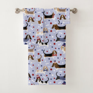 Patriotisches Basset Hound Badetuch Set