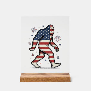 Patriotisches Bigfoot-Vintage-Stickerei-Shirt-Desi Acrylschild