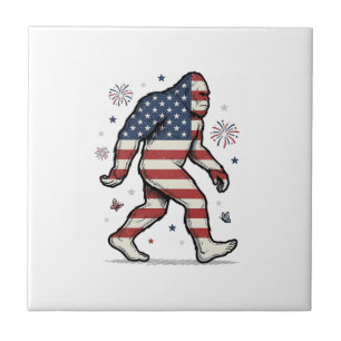 Patriotisches Bigfoot-Vintage-Stickerei-Shirt-Desi Fliese