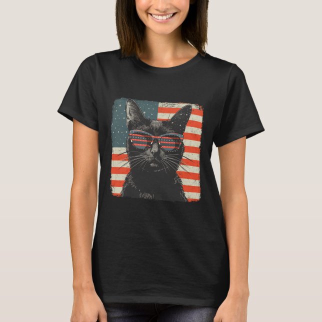 Patriotisches Black Cat Shirt 4. Juli Frauen Männe (Vorderseite)