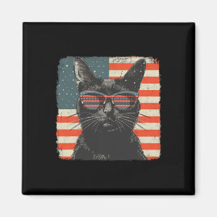 Patriotisches Black Cat Shirt 4. Juli Frauen Männe Magnet