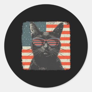 Patriotisches Black Cat Shirt 4. Juli Frauen Männe Runder Aufkleber