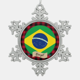 Patriotisches Brasilien, Büffel kariert, brasilian Schneeflocken Zinn-Ornament