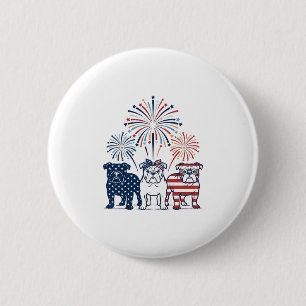 Patriotisches Bulldog-Feuerwerk Vintage-Vektordesi Button