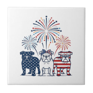 Patriotisches Bulldog-Feuerwerk Vintage-Vektordesi Fliese