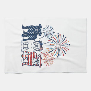Patriotisches Bulldog-Feuerwerk Vintage-Vektordesi Geschirrtuch