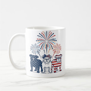 Patriotisches Bulldog-Feuerwerk Vintage-Vektordesi Kaffeetasse
