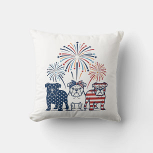 Patriotisches Bulldog-Feuerwerk Vintage-Vektordesi Kissen
