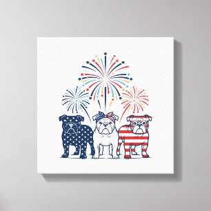 Patriotisches Bulldog-Feuerwerk Vintage-Vektordesi Leinwanddruck