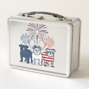 Patriotisches Bulldog-Feuerwerk Vintage-Vektordesi Metall Brotdose