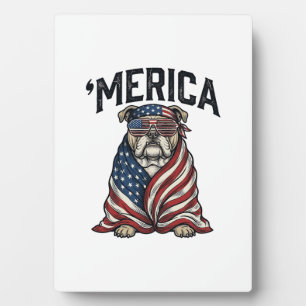 Patriotisches Bulldog 'Merica Vintage-Vector-Shirt Fotoplatte
