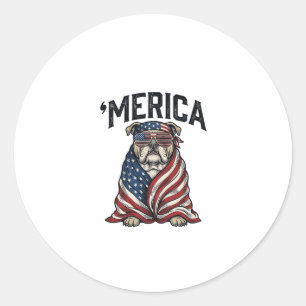 Patriotisches Bulldog 'Merica Vintage-Vector-Shirt Runder Aufkleber