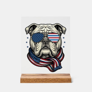 Patriotisches Bulldog-Vintage-Stickerei-Shirt-Desi Acrylschild
