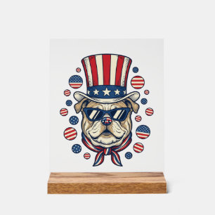 Patriotisches Bulldog-Vintage-Stickerei-Shirt-Desi Acrylschild
