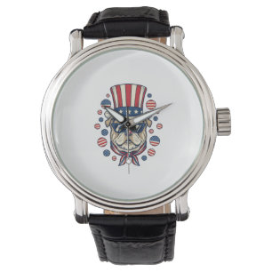 Patriotisches Bulldog-Vintage-Stickerei-Shirt-Desi Armbanduhr