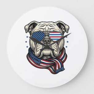 Patriotisches Bulldog-Vintage-Stickerei-Shirt-Desi Große Wanduhr