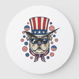 Patriotisches Bulldog-Vintage-Stickerei-Shirt-Desi Große Wanduhr