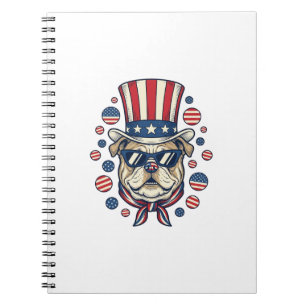 Patriotisches Bulldog-Vintage-Stickerei-Shirt-Desi Notizblock