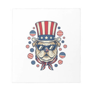 Patriotisches Bulldog-Vintage-Stickerei-Shirt-Desi Notizblock