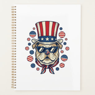 Patriotisches Bulldog-Vintage-Stickerei-Shirt-Desi Planer