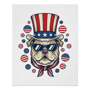 Patriotisches Bulldog-Vintage-Stickerei-Shirt-Desi Poster