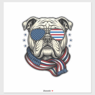 Patriotisches Bulldogge Vintage-Stickerei-Shirt-De Aufkleber