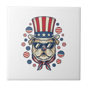 Patriotisches Bulldogge Vintage-Stickerei-Shirt-De Fliese