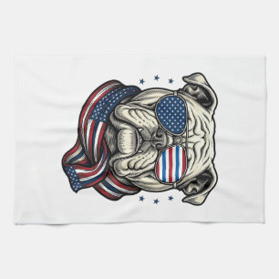 Patriotisches Bulldogge Vintage-Stickerei-Shirt-De Geschirrtuch