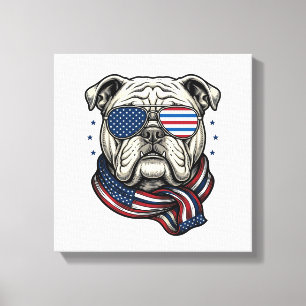 Patriotisches Bulldogge Vintage-Stickerei-Shirt-De Leinwanddruck